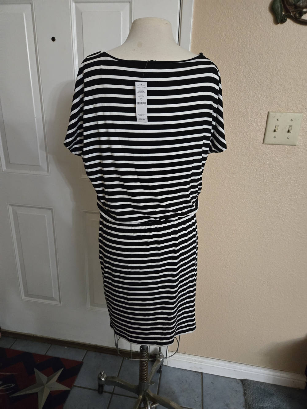 WHBM White & Black Striped Short Sleeve Dress - New Size L